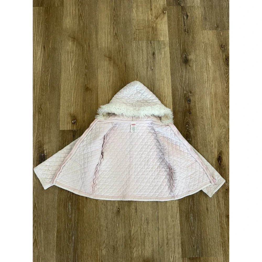 Gymboree Quilted Faux Fur Trim Zip Hoodie Kids Size S 5-6 Pink Hooded Jacket